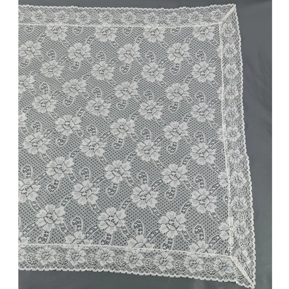 Vintage White Floral Lace Square Tablecloth 33x32 Scalloped Edge Tea Decor